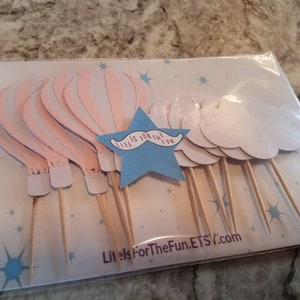 Hot air balloon cupcake toppers, 12 pieces,balloon baby shower, oh the places birthday, hot air balloon decorations, cloud party decorations image 2