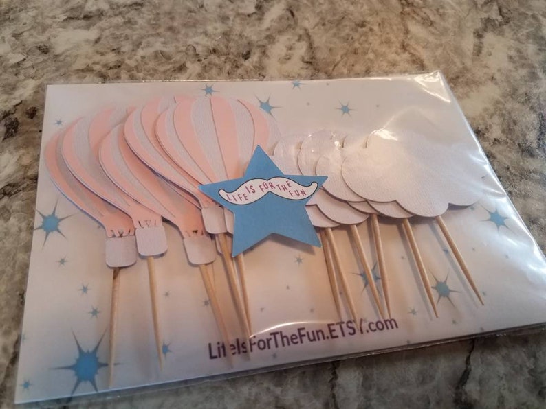 Hot air balloon cupcake toppers, 12 pieces,balloon baby shower, oh the places birthday, hot air balloon decorations, cloud party decorations image 2