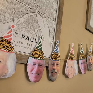 Retirement Personalized Photo banner, retirment decorations, face banner, anniversary party decor, Cat party decorations, 30th 40th 50th