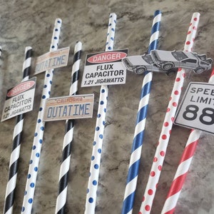 back to the future straws, birthday party paper straws, back to the future themed party decorations, BTTF party decor