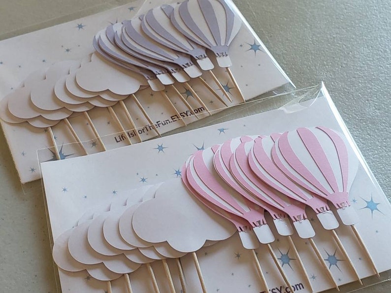 Hot air balloon cupcake toppers, 12 pieces,balloon baby shower, oh the places birthday, hot air balloon decorations, cloud party decorations image 3