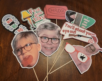 Christmas story photo booth props, funny holiday decor, centerpieces, photo sticks, Xmas party, pop culture decorations, office holiday