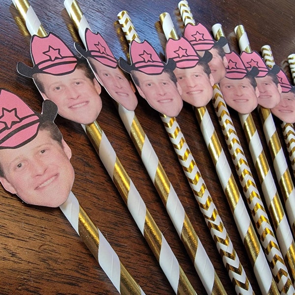 Custom Face Straws,  Bachelorette Part , Personalized Photo 12 count paper straws