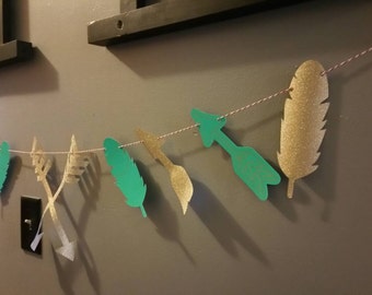 boho party decorations, boho decor, boho banner, arrows and feathers banner, feather bunting, boho buntng, arrow banner,boho apartment decor