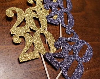new years cupcake toppers, 2020 tood picks, NYE decorations, cheers party supplies, glitter cupcake toppers