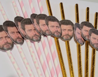 custom celebrity crush photo straws, birthday party, bachelorette party, Nicolas cage straws, Personalized Photo 12 count paper straws