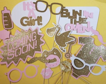 baby shower decorations girl pink and gold, baby shower ideas,  baby shower decorations, baby shower photo booth props, baby shower props,uo