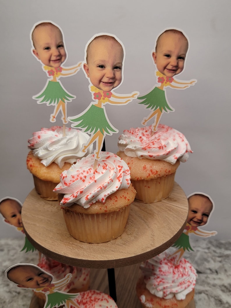 luau cupcake toppers, custom cupcake toppers, Hawaiian birthday party, tropical party decor, tiki fist birthday, luau bachelorette party image 4