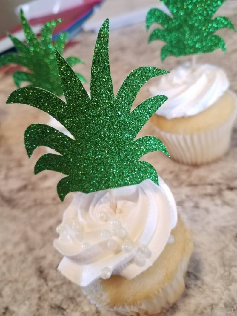 Pineapple cupcake topper, 16ct. Pineapple party, beach party decorations surf party, beach theme, Hawaiian party, tiki party, tropical party image 4