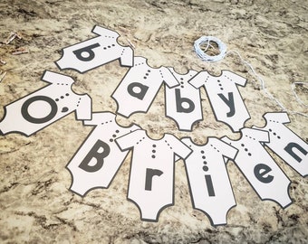 custom baby shower banner, neutral gender baby shower, onesie garland, baby shower garland, onesie banner, onesie bunting