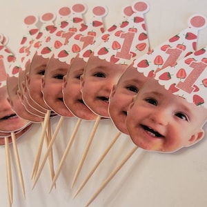 Strawberry party, berry birthday, strawberry party, Custom face cupcake toppers, first birthday, 21st,30th,50th, bachelorette, decorations