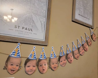 First birthday Personalized Photo banner, face banner, photo birthday banner, dog birthday, Cat party decorations, 30th 40th 50th birthday