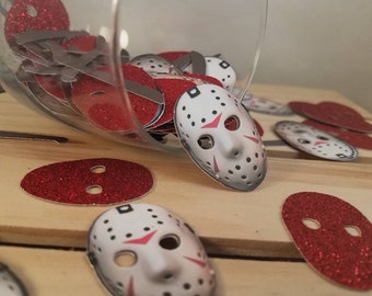 Friday the 13th confetti, Jason birthday party, horror party decorations
