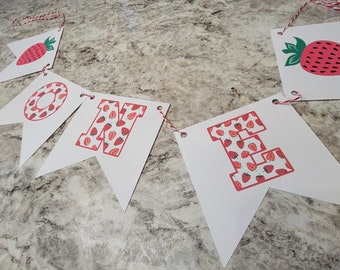 berry first birthday, Strawberry birthday party, strawberry party, high chair banner, strawberry themed banner, twotti fruiti