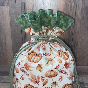 Pumpkin Fabric Gift Bag: Reusable Cotton Drawstring Bag (9x12 )