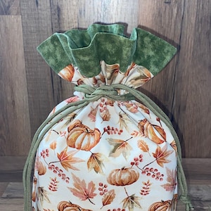 Pumpkin Fabric Gift Bag: Reusable Cotton Drawstring Bag (9x11 )