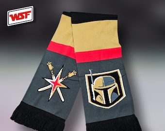 VGK Hockey Scarf - Golden Knights Las Vegas fan NHL - Star Wars Mandalorian Boba Fett Jedi nerd inspired gift idea