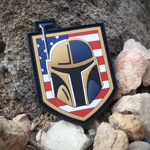 Golden Fett USA - Unique America PVC Tactical Morale Patch Star Wars Golden Knights Inspired Gift Jedi Lightsaber Hook Backing