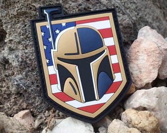 Golden Fett USA - Unique America PVC Tactical Morale Patch Star Wars Golden Knights Inspired Gift Jedi Lightsaber Hook Backing