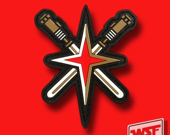 Golden Jedi Knights - Vegas VGK Hockey - Unique PVC Tactical Morale Patch NHL Inspired Gift Hook Backing