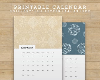 SALE Printable 2017 Calendar, Pastel Modern Calendar Planner 2017 PDF A4 UsLetter A5 Calendar Printable Wall Calendar, 2017 Instant Download
