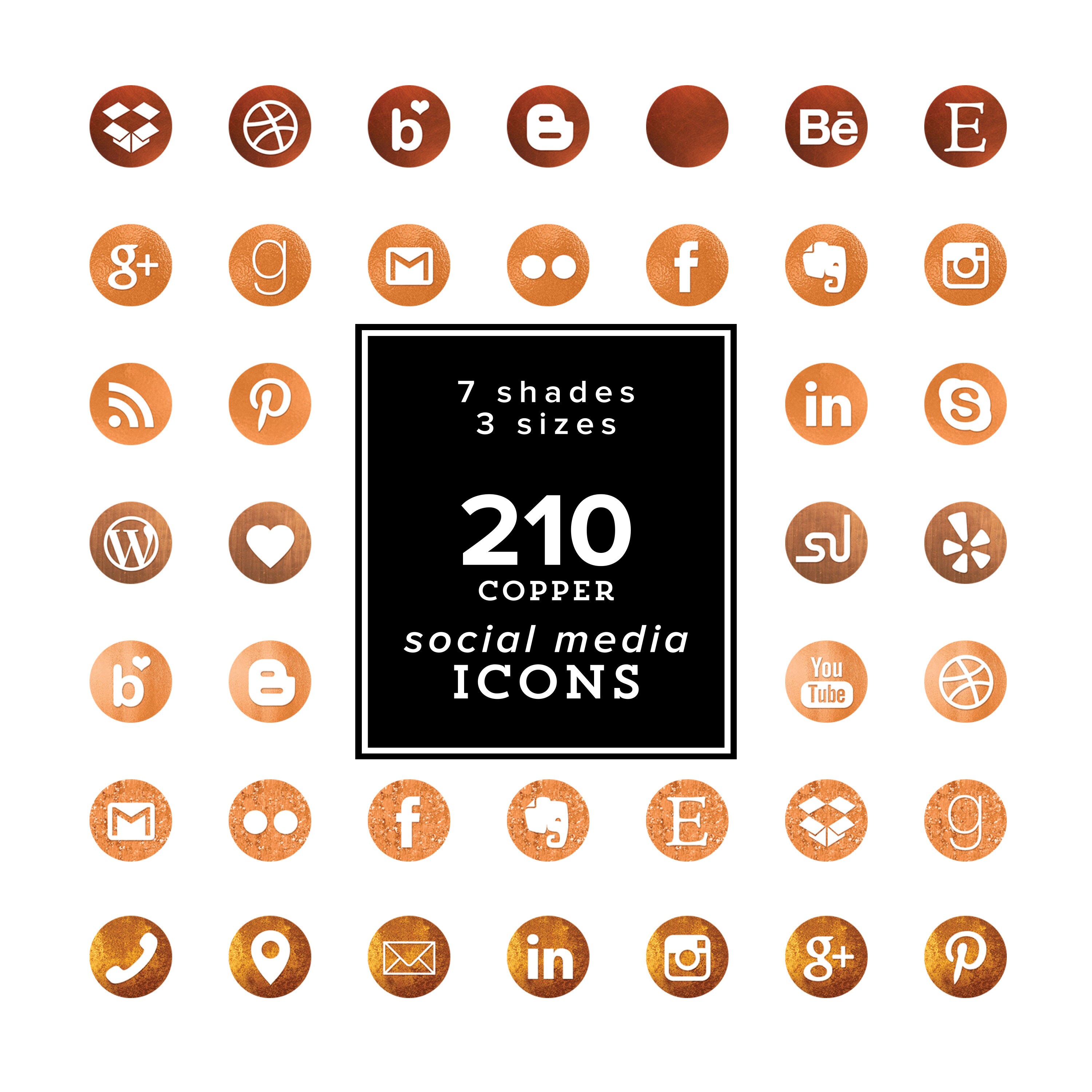 HUGE Copper Social Media Icons Set 210 png files Copper | Etsy