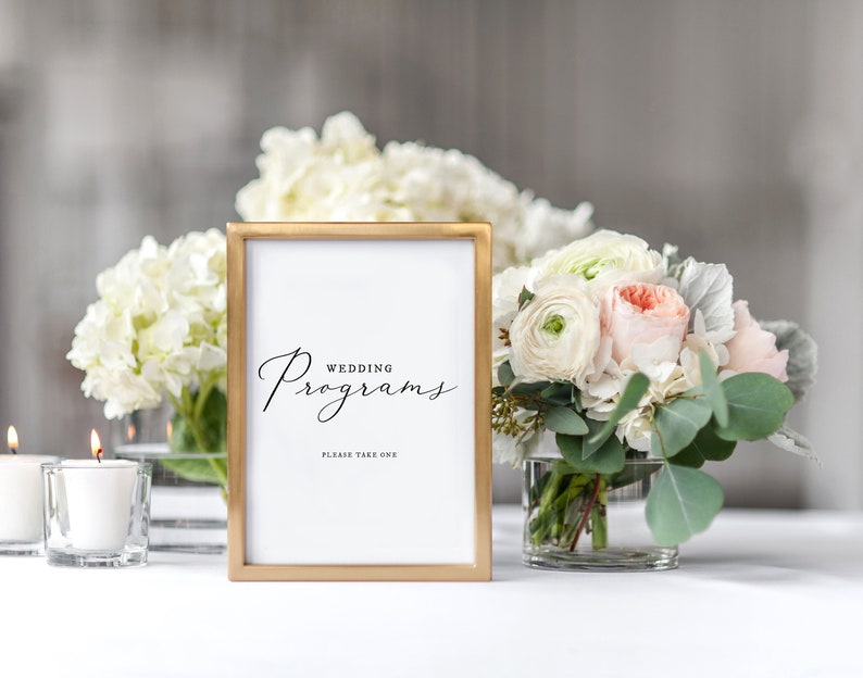 Wedding Programs Sign Printable \u2022 Editable \u2022 Calligraphy \u2022 2 sizes \u2022 Wedding Decoration Sign \u2022 Wedding Sign \u2022 Wedding Sign Templett Sign