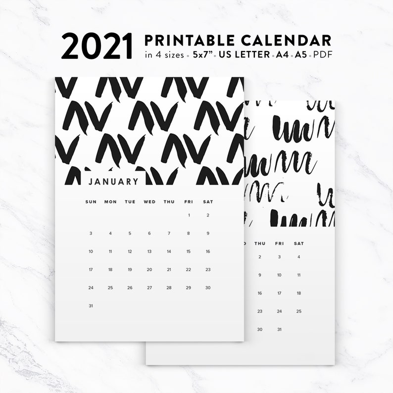 2021 Printable Calendar Modern Abstract Black & White | Etsy