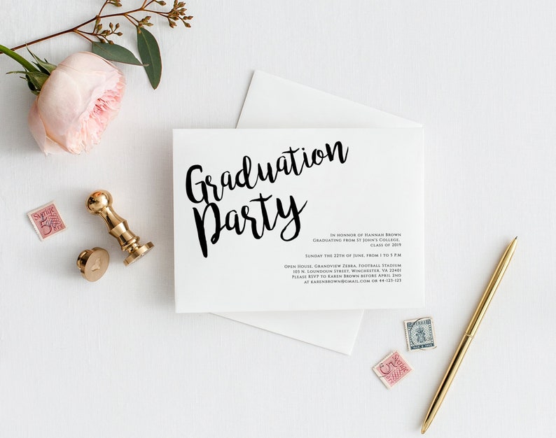 Printable Grad Announcement Card Templett Calligraphy Graduation 2019 Minimal Invite Editable Graduate Invitation Graduation Invite