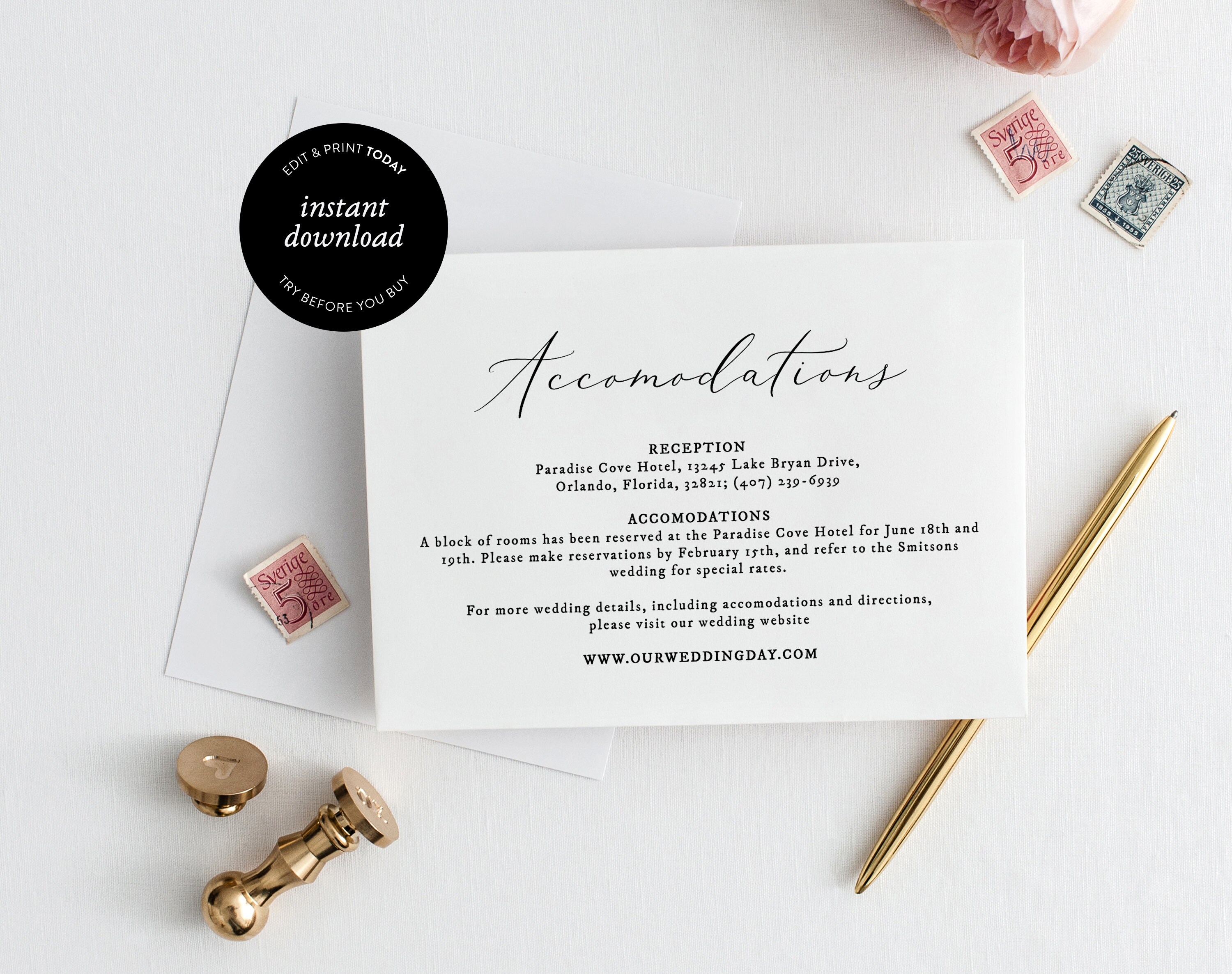 cheap wholesale Wedding Accommodations Card Template  Printable