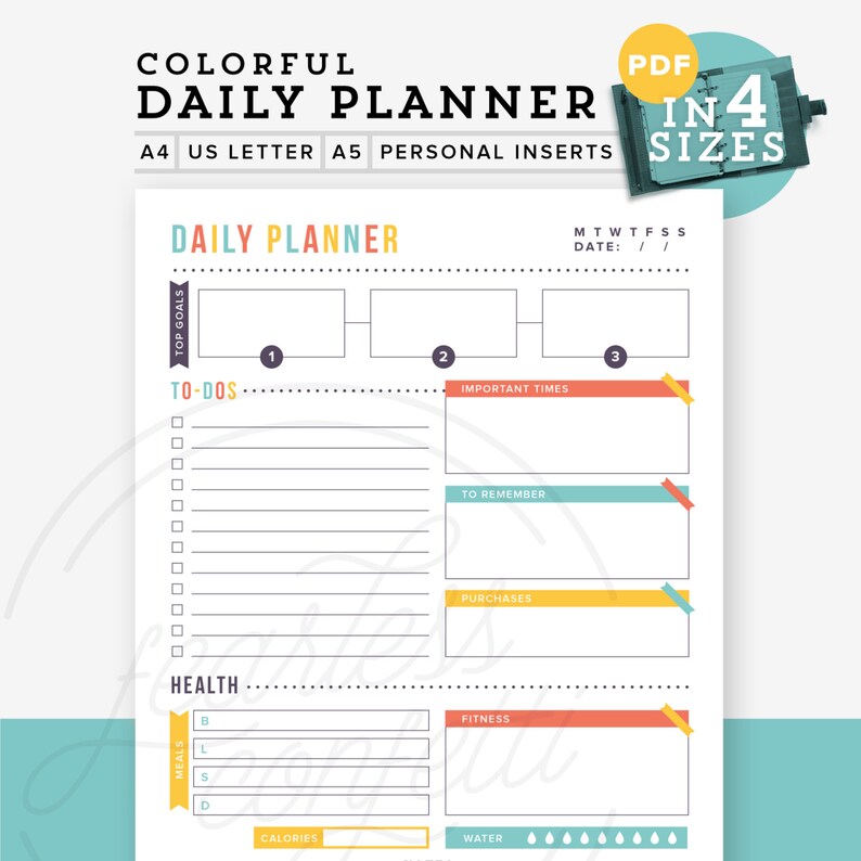 Vibrant Every day Planner printable PDF, Printable each day planner, Do it yourself todo checklist, A5 refill A4/Letter, Specific Inserts, Fast Down load graphic regarding Daily Planner Printable titled Vibrant Everyday Planner printable PDF, Printable everyday planner, Do-it-yourself todo record, A5 refill A4/Letter, Particular person Inserts, Instantaneous Obtain
