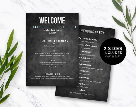 Chalkboard Wedding Program Template Editable Pdf Template Etsy