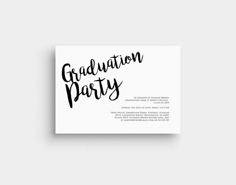 Printable Grad Announcement Card Templett Calligraphy Graduation 2019 Minimal Invite Editable Graduate Invitation Graduation Invite