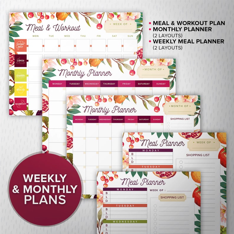 Meal and Menu Planning Kit 12 Pages PDF Printable Meal Etsy