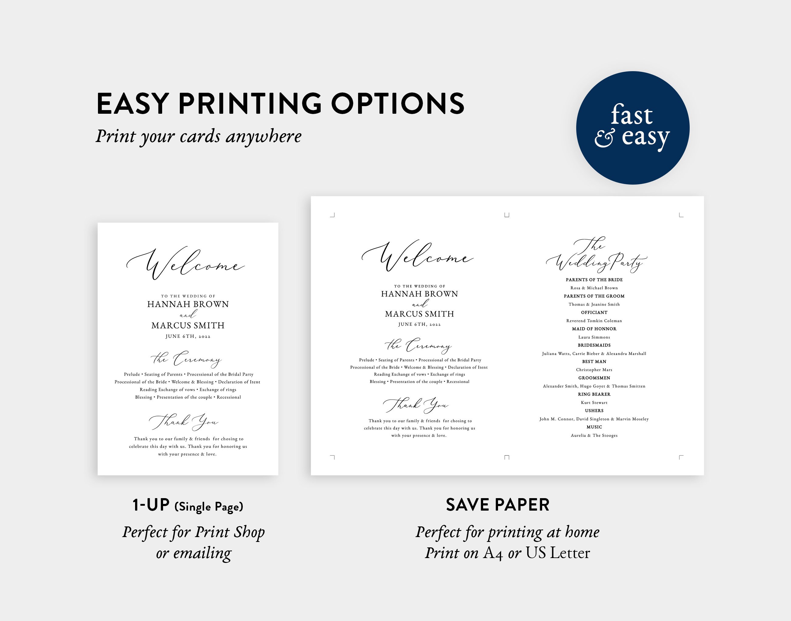 Wedding Ceremony Program Template 5x7 Editable Double | Etsy