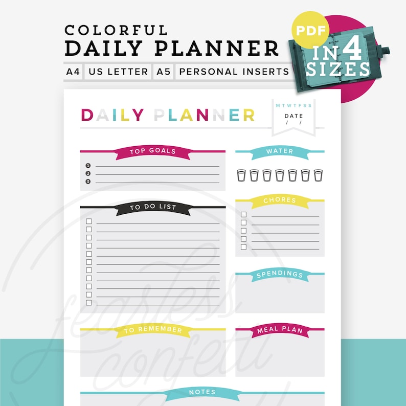Colourful Day-to-day Planner PDF, Printable planner, Do it yourself toward do checklist, A4/Letter Dimensions, A5 Inserts, Unique Sizing, Table Supervisor, Instantaneous Obtain photograph regarding Diy Daily Planner called Vibrant Day-to-day Planner PDF, Printable planner, Do-it-yourself towards do record, A4/Letter Dimension, A5 Inserts, Unique Dimensions, Table Supervisor, Immediate Down load