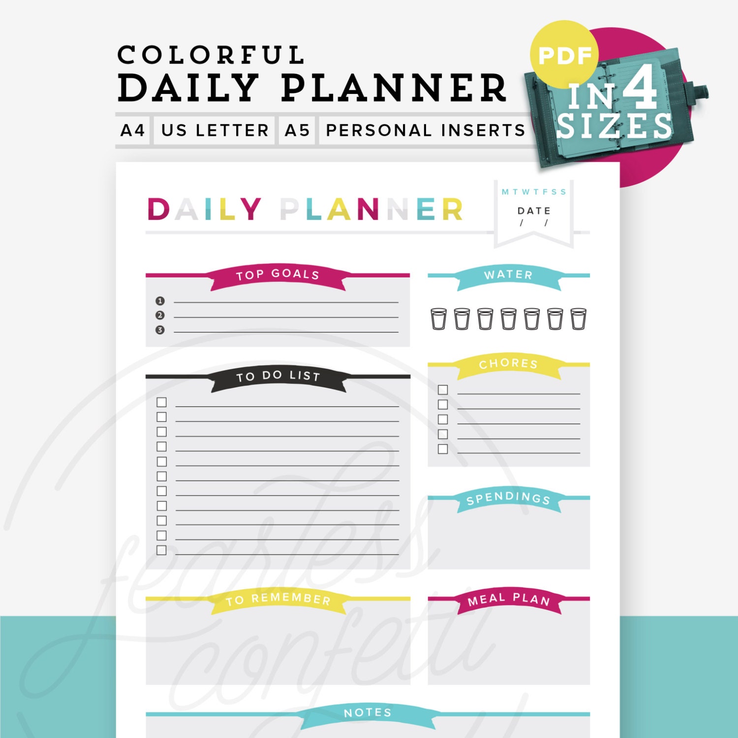 colorful daily planner pdf printable planner diy to do