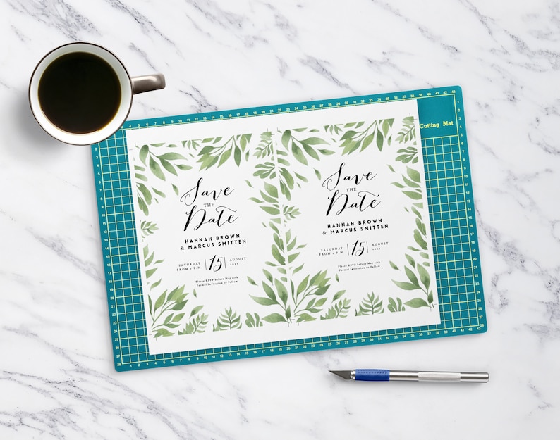 Greenery Save the date Template \u2022 Watercolor Modern Calligraphy \u2022 100/% Editable and easy to use \u2022 Printable Templett \u2022 Foliage Wreath