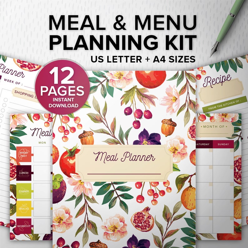 Meal and Menu Planning Kit 12 Pages PDF Printable Meal Etsy