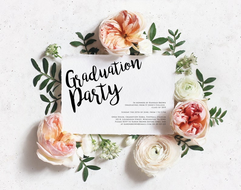 Printable Grad Announcement Card Templett Calligraphy Graduation 2019 Minimal Invite Editable Graduate Invitation Graduation Invite