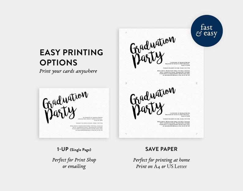 Printable Grad Announcement Card Templett Calligraphy Graduation 2019 Minimal Invite Editable Graduate Invitation Graduation Invite
