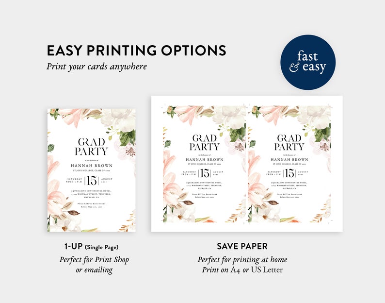 Graduation Template Floral Graduation Card Invitation Watercolor Printable Editable Easy to use INSTANT DOWNLOAD Graduation Gift