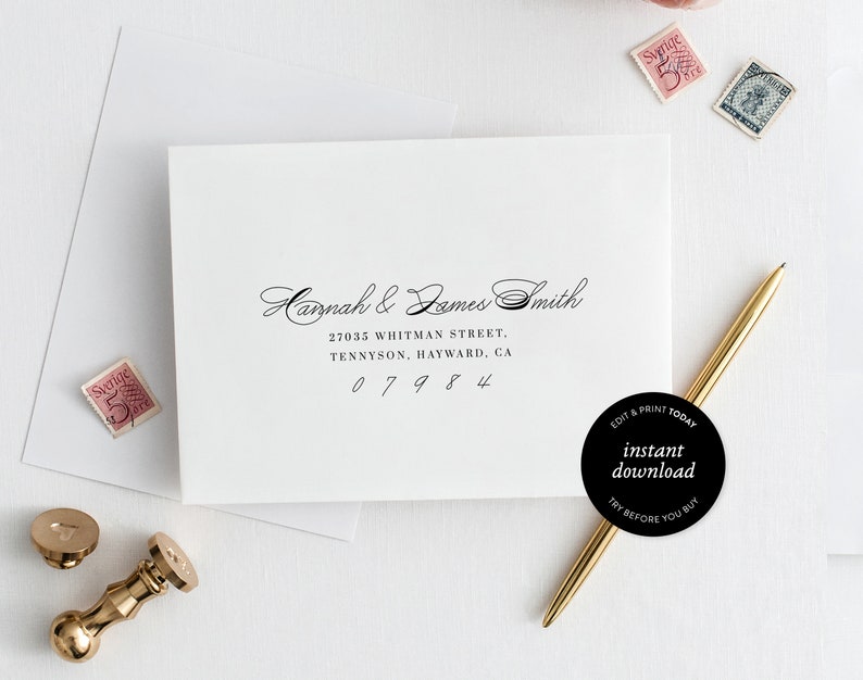 Classic Calligraphy Envelope Template \u2022 Envelope Address Template \u2022 A7 and A1 \u2022 Wedding Envelope Printable \u2022 Templett Envelope \u2022 Wedding