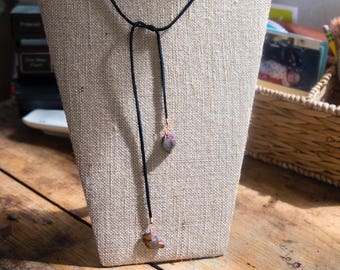 Wrapped Bolo Choker, Black Bolo Necklace, Rainbow Aura Jewelry, Wrap Bolo Choker, Bolo Wrap Choker, Leather Wrap Choker, Bolo Choker