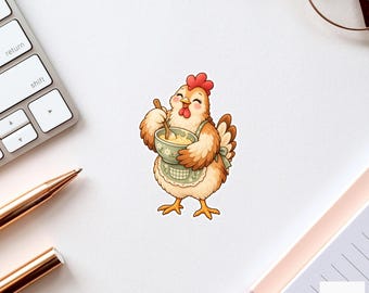 Chicken Baking Sticker, Cute Watercolor Hen Laptop Planner Water Bottle Kitchen Lover Gift