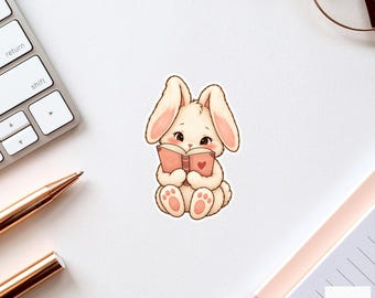 Bunny Romance Book Sticker, Cute Watercolor Reader Laptop Planner Water Bottle Bookworm Gift