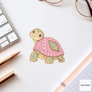 Turtle Pink Shell Cozy Vinyl Sticker, Cozy Winter Art for Journals and Laptops