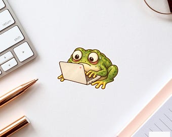 Frog Laptop Sticker, Funny Watercolor Office Amphibian Laptop Planner Water Bottle Work Gift