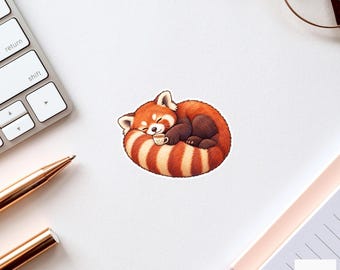 Red Panda Recharge Sticker, Cute Watercolor Tail Pillow Laptop Planner Water Bottle Gift