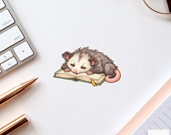 Possum Textbook Sticker, Tired Watercolor Student Marsupial Laptop Planner Water Bottle Study Gift